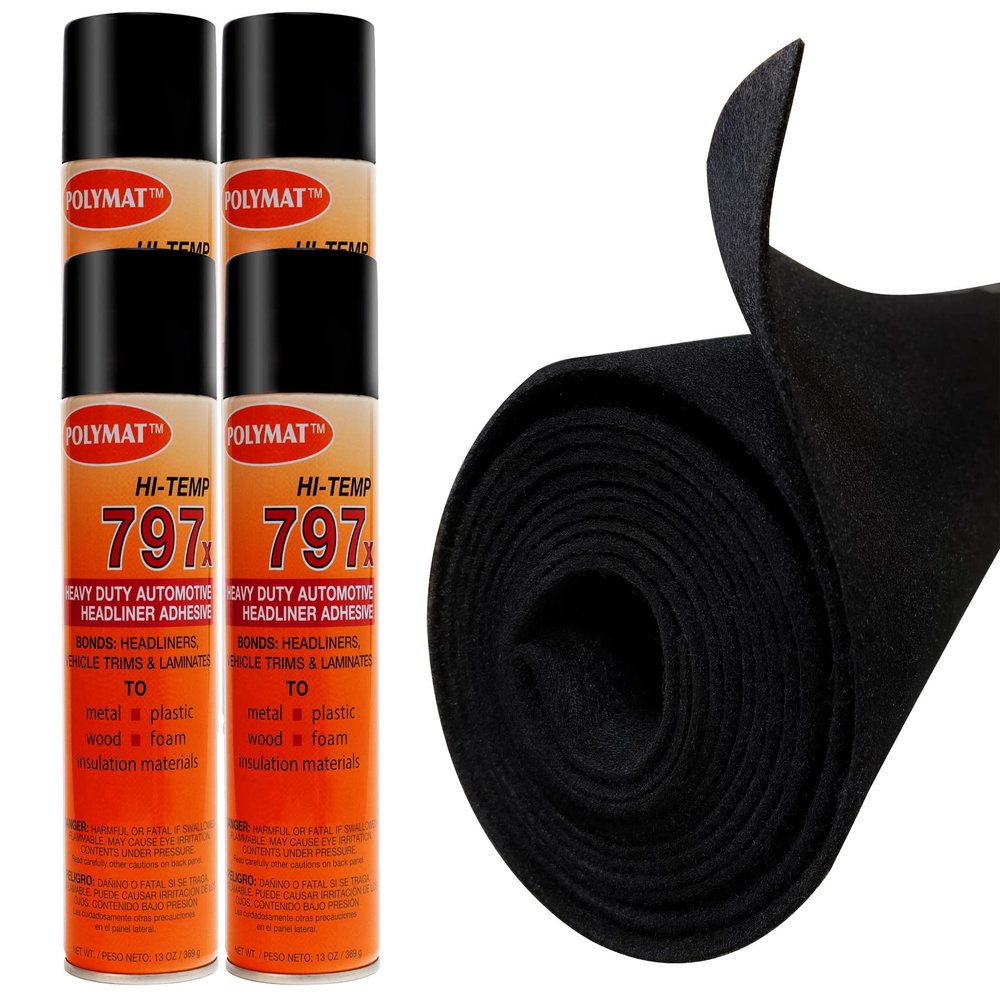 Polymat Heavy Duty 12ft x 45in Black S60 Carpet+4 CANS 797 Glue Boat Trailer Bunk