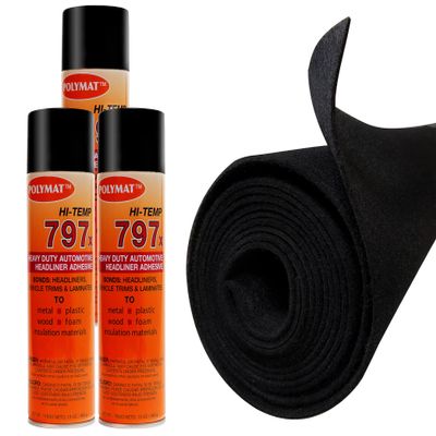 12ft x 45in Black S60 Polymat Carpet + 3 CANS 797 Glue for SAIL Boat BUNK Liner