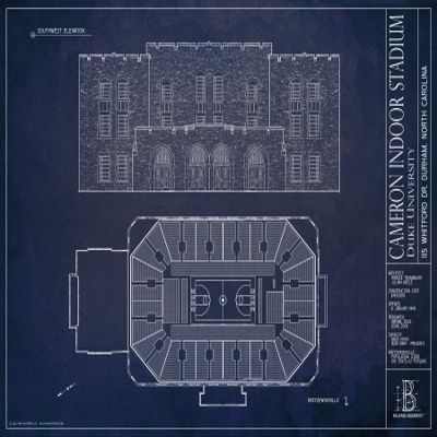 Ballpark Blueprints Cameron Indoor Stadium Blueprint-Style Print