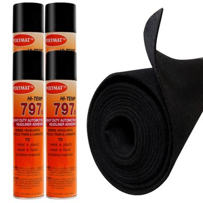 Polymat 12ft x 45in Black S60 Carpet +4 can 797 Glue comp/with Rod Box Liner