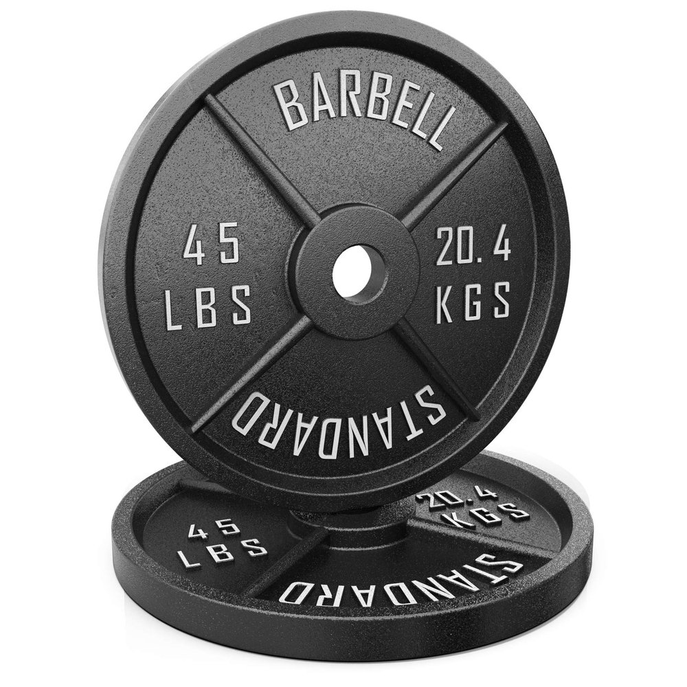 Synergee Standard Metal Weight Plates 45 lb Pair. 2 Opening for Bodybuilding, Olympic & Power lifting workouts. Classic Old School Metal Weighted Plates.