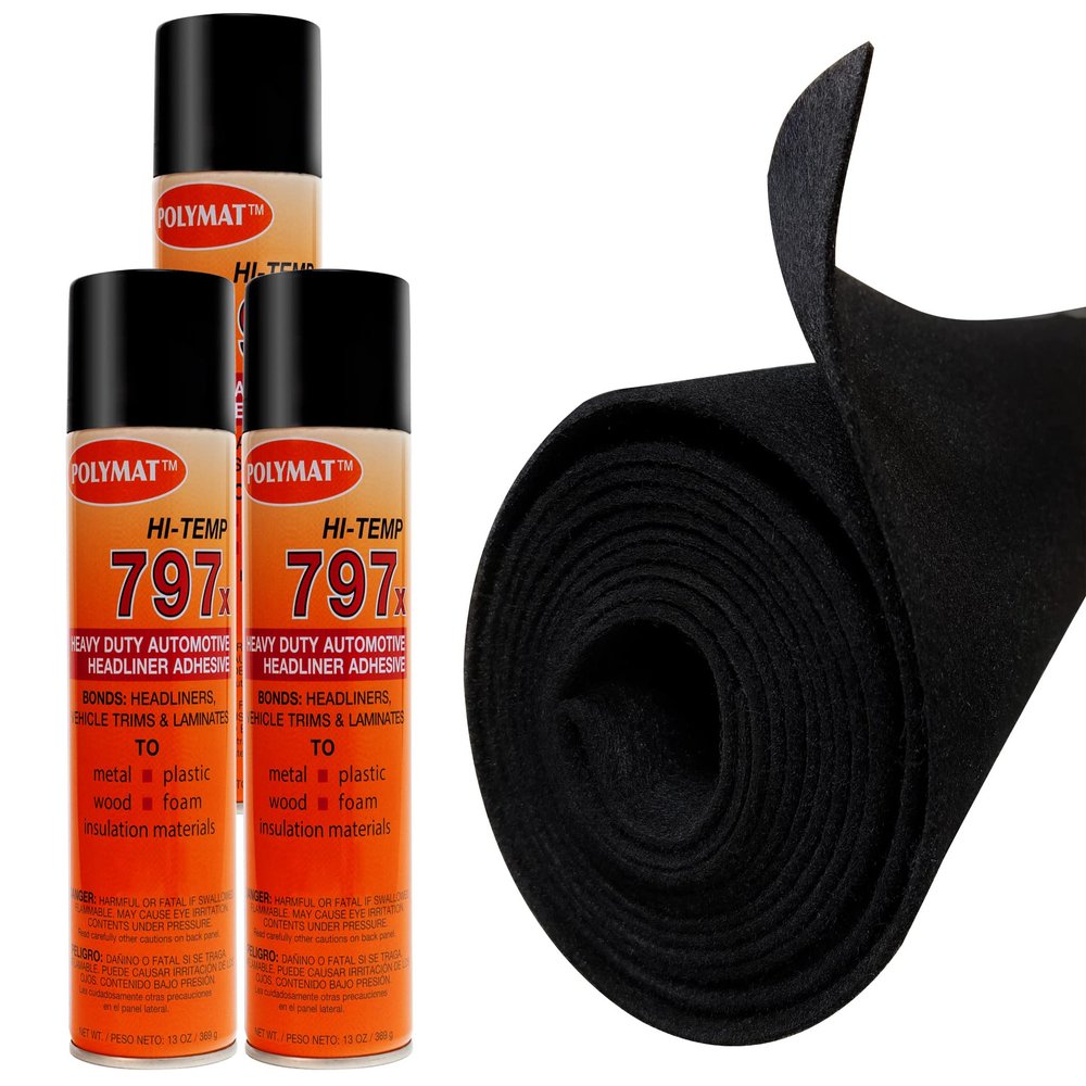 12ft x 45in Black S60 Polymat +3 CANS 797 Glue Trailer BUNK Liner Carpet