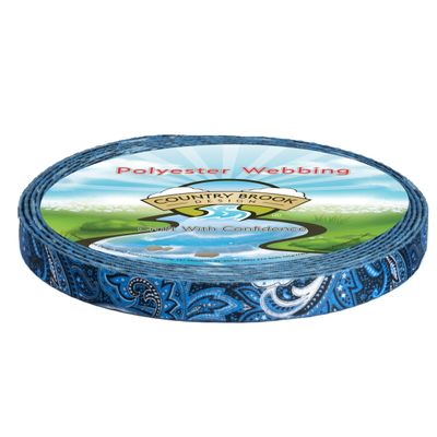 Country Brook Design - Blue Paisley Polyester Webbing (1/2 Inch, 20 Yards)
