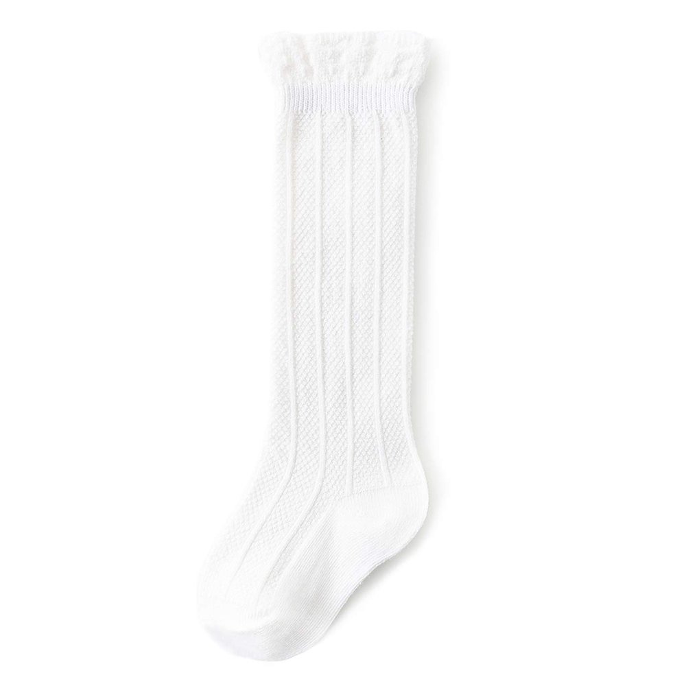 American Trends Baby Knee High Socks Tube Long Stockings for Girls Boys Newborn Infants Toddlers Ruffled Uniform Socks White 12-36 Months