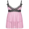 ACSUSS Mens Sissy Sheer Mesh Lingerie Deep V Neck Lace Trim Chemise Babydoll Sleepwear Pink X-Large view 1
