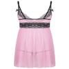 ACSUSS Mens Sissy Sheer Mesh Lingerie Deep V Neck Lace Trim Chemise Babydoll Sleepwear Pink X-Large view 2