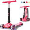 LOL-FUN Scooter for Kids Ages 3-5 Years Old Boy Girl with 3 Wheels, Extra-Wide Childrens Foldable Kick Scooter Kids Ages 6-12 Toddler with 4 Adjustable Height and Lean-to-Steer - Pink view 1