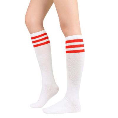 American Trends Womens Athletic Socks Outdoor Sport Sock Knee High Socks Long Stockings Casual Striped Sock 1 Pack White Red