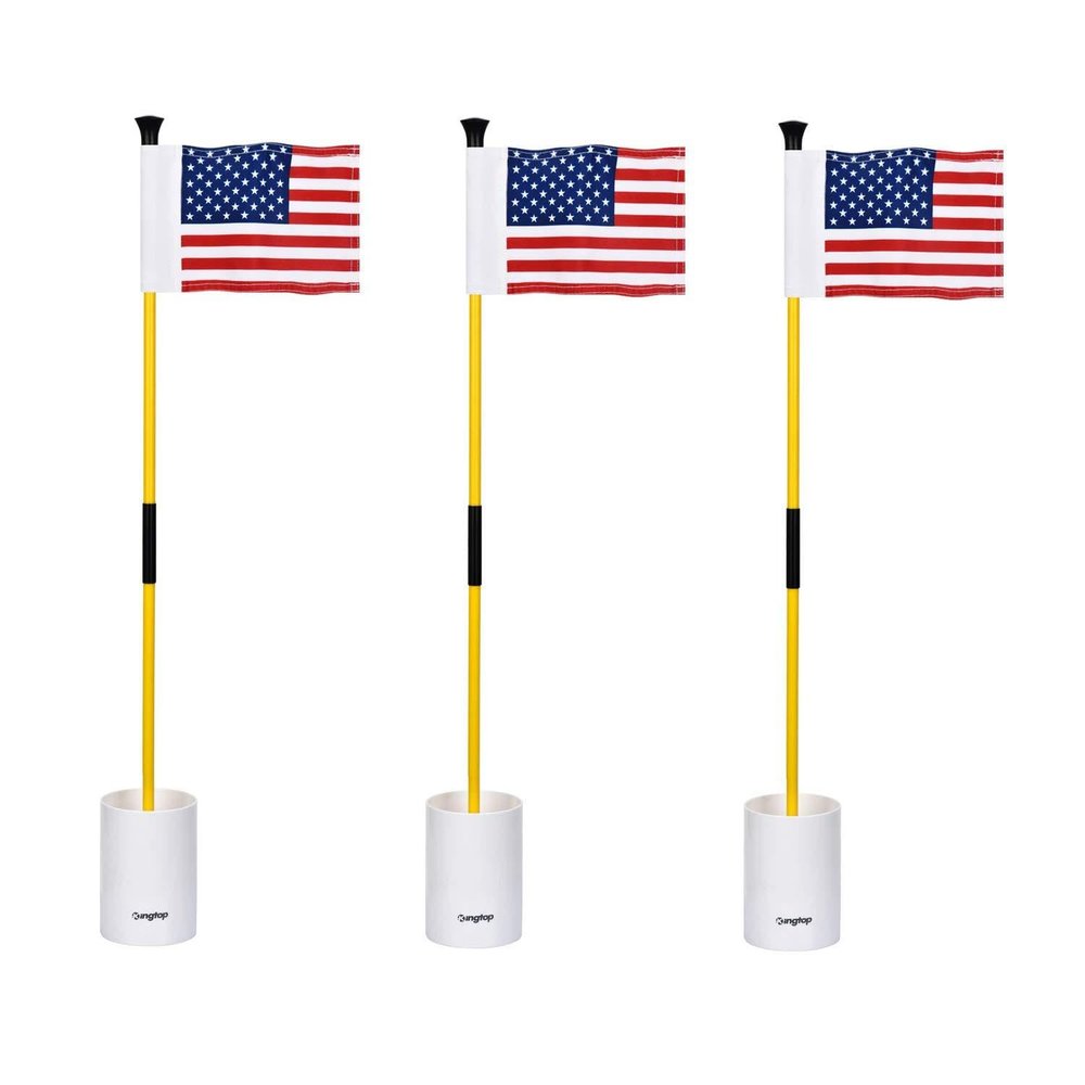 KINGTOP Golf Flagstick Mini, Practice Putting Green Flags for Yard, All 3 Feet, Golf Pin Flag Hole Cup Combo Kit, Fiberglass Portable 2-Section Design