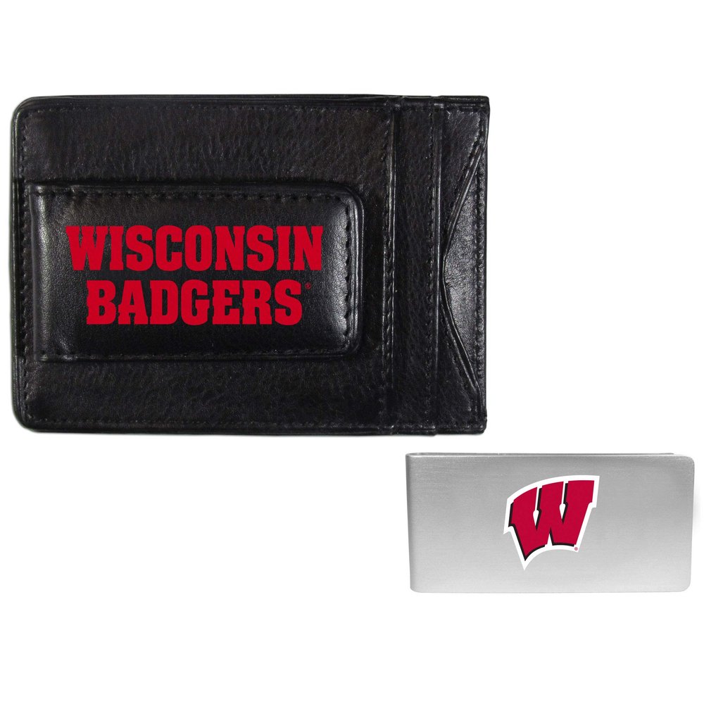 Siskiyou Sports NCAA Wisconsin Badgers Unisex Leather Cash & Cardholder & Money Clip, Black, One Size