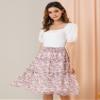 Allegra K Women's Floral Skirts Spring Smocked Elastic Waist A-Line Below Knee Length Ruffle Tiered Skirt X-Large Pink view 4