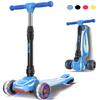 LOL-FUN Scooter for Kids Ages 3-5 Years Old Boys Girls with 3 Wheel LED Lights, Extra-Wide Childrens Foldable Kick Scooter for Kids Ages 6-12 Toddler with 4 Adjustable Height and Lean-to-Steer - Blue view 1