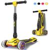 LOL-FUN Scooter for Kids Ages 3-5 Years Old Boy Girl with 3 Wheels, Extra-Wide Children Foldable Kick Scooter Kids Ages 6-12 Toddler with 4 Adjustable Height and Lean-to-Steer - Austin Yellow view 1