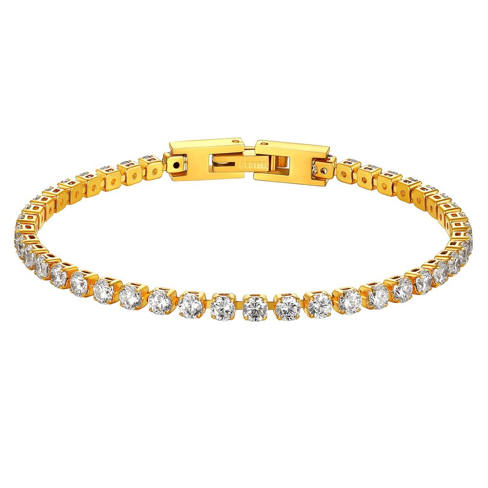 PROSTEEL Womens Tennis Bracelet 6.5 Inch Woman Sparkly Cubic Zirconia Crystal Gold Tennis Chain Bracelets for Women