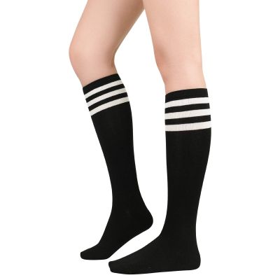 American Trends Knee High Black Long Socks Athletic Running Skating Striped Retro Socks 1 Pack Black White