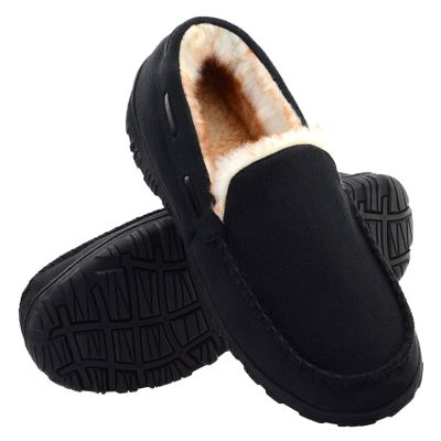 Vonair Mens Moccasin Slippers Indoor Outdoor Slip on Warm House Shoes Breathable Moccasins for Men 9 US Black