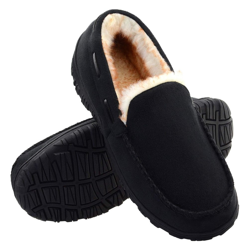 Vonair Mens Moccasin Slippers Indoor Outdoor Slip on Warm House Shoes Breathable Moccasins for Men 9 US Black
