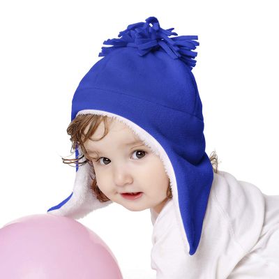 Baby Kids Warm Winter Hats Cute Thick Earflap Hood Hat Scarves Skull Caps Hooded Cowl Neck Warmer Beanie with Ears (RoyalBlue)