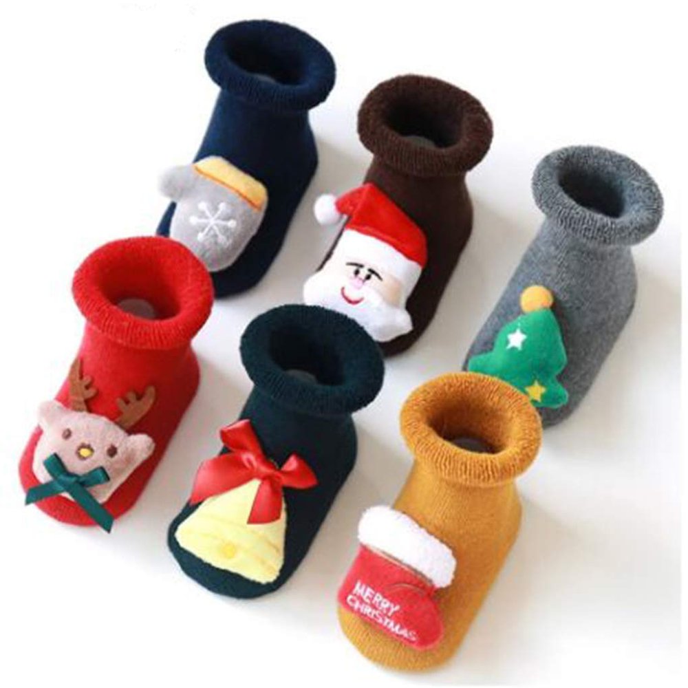 Angelastore Baby Christmas Socks Kids Sock Cute Lovely Boy Girls Cotton Red Gift Sock Autumn Winter Socks (3, 11cm_0-8 Month)