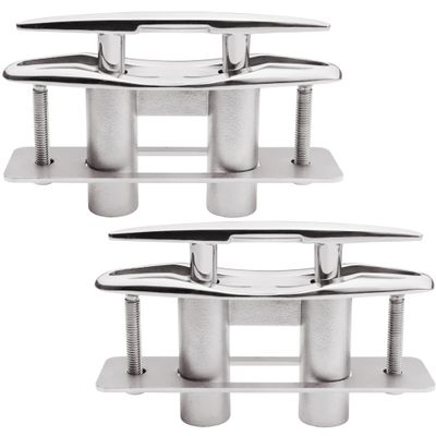 SHENGHUISS Boat Pull Up Deck Cleat 316 Stainless Steel Retractable Heavy Duty Flush Mount Dock Cleat with Backing Plate and Lock Nuts 5 inch 2 Pack