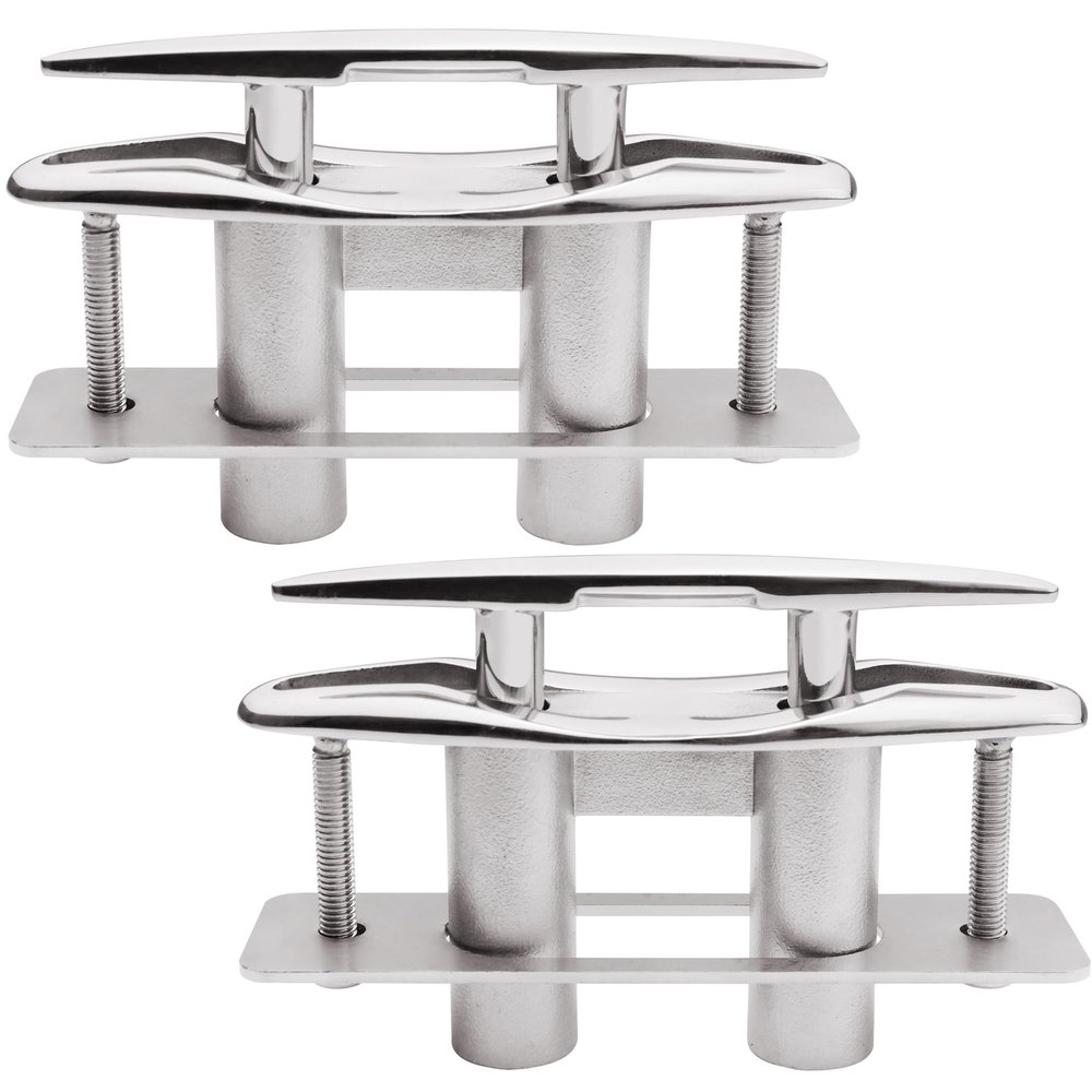 SHENGHUISS Boat Pull Up Deck Cleat 316 Stainless Steel Retractable Heavy Duty Flush Mount Dock Cleat with Backing Plate and Lock Nuts 5 inch 2 Pack