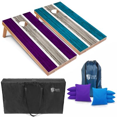 Tailgating Pros Lightweight Striped Cornhole Board Set- Includes 4'x2' Regulation Boards, Bean Bags, and Carrying Cases