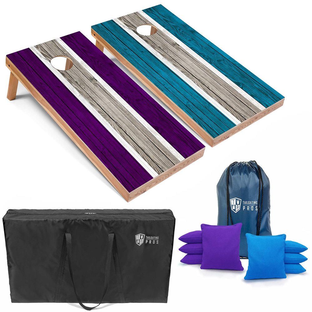Tailgating Pros Lightweight Striped Cornhole Board Set- Includes 4'x2' Regulation Boards, Bean Bags, and Carrying Cases