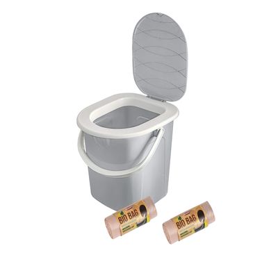 BranQ - Home essential BranQ Unisex Adult Mobile Camping Toilet 22 litres with 40 Organic Toilet Bags, Plastic, Maximum Load 120 kg, Light Grey, 22 L, NA