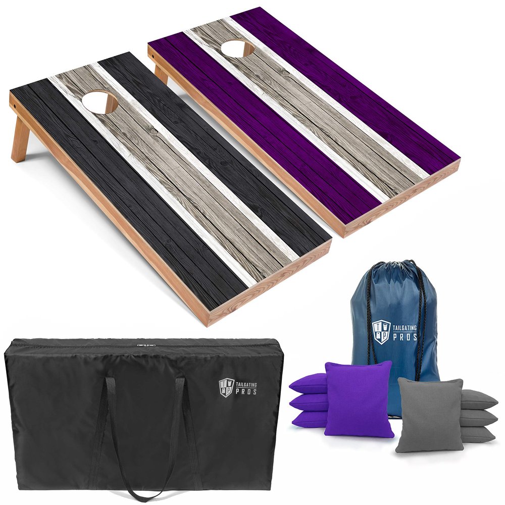 Tailgating Pros Lightweight Striped Cornhole Board Set- Includes 4'x2' Regulation Boards, Bean Bags, and Carrying Cases