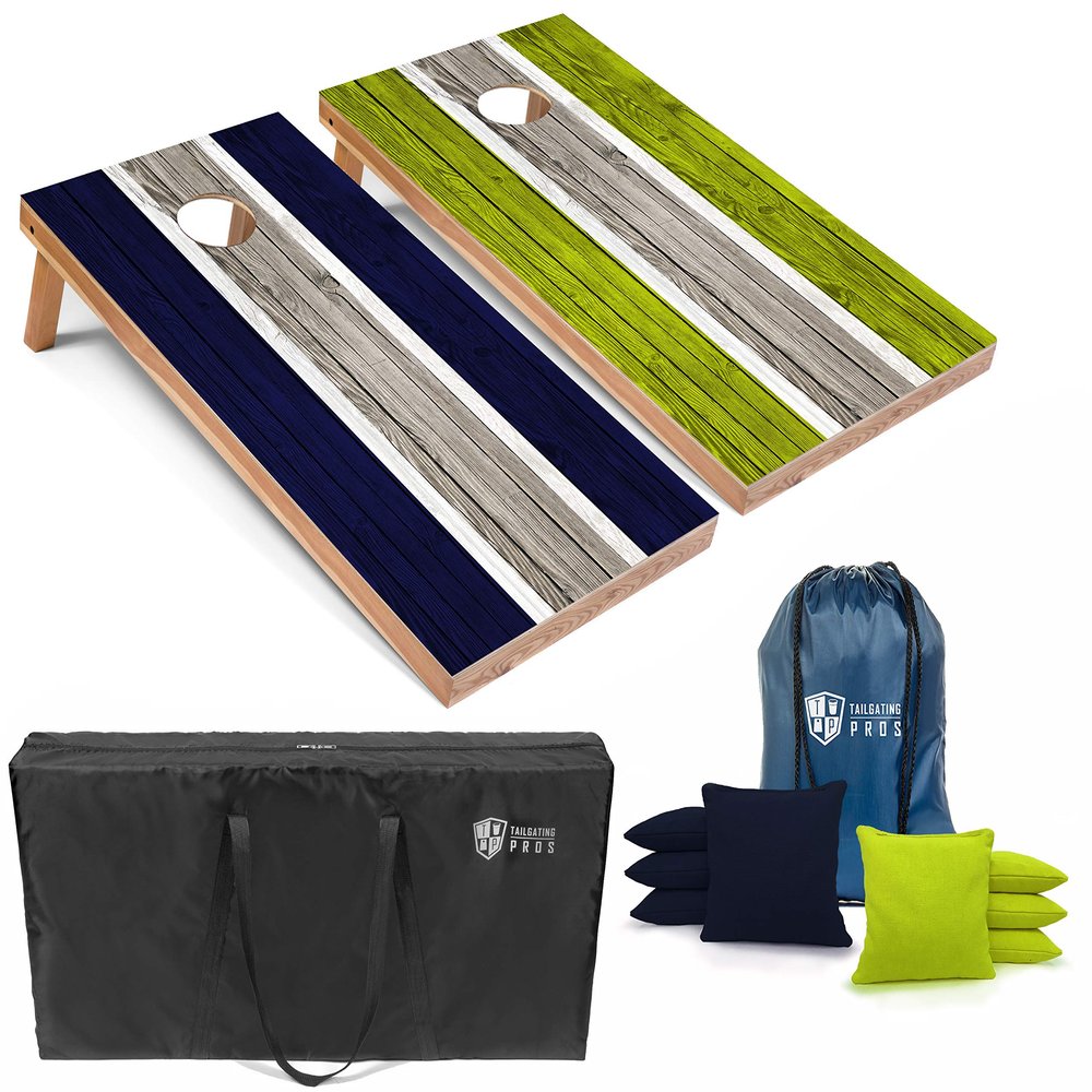 Tailgating Pros Lightweight Striped Cornhole Board Set- Includes 4'x2' Regulation Boards, Bean Bags, and Carrying Cases