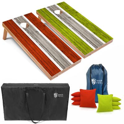 Tailgating Pros Lightweight Striped Cornhole Board Set- Includes 4'x2' Regulation Boards, Bean Bags, and Carrying Cases