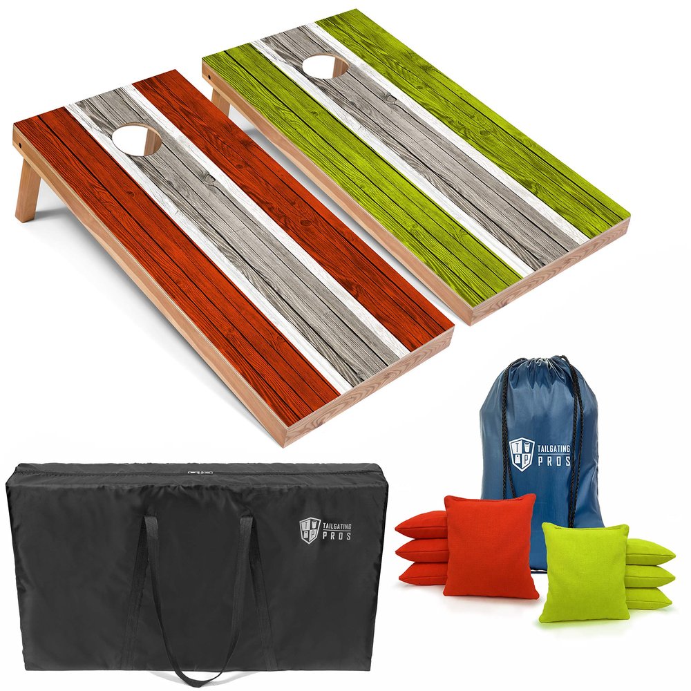 Tailgating Pros Lightweight Striped Cornhole Board Set- Includes 4'x2' Regulation Boards, Bean Bags, and Carrying Cases