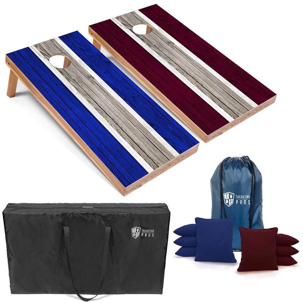 Tailgating Pros Lightweight Striped Cornhole Board Set- Includes 4'x2' Regulation Boards, Bean Bags, and Carrying Cases
