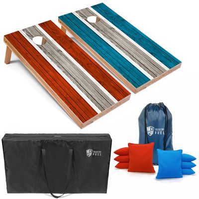 Tailgating Pros Lightweight Striped Cornhole Board Set- Includes 4'x2' Regulation Boards, Bean Bags, and Carrying Cases