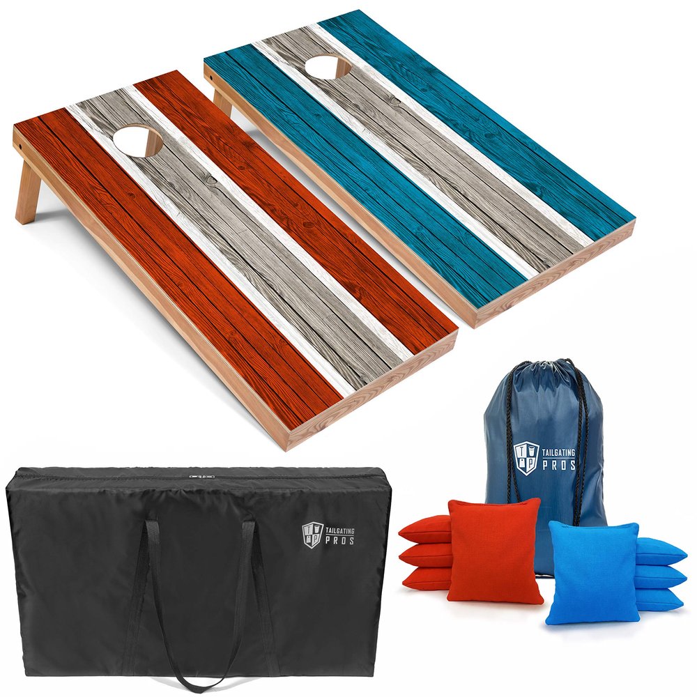 Tailgating Pros Lightweight Striped Cornhole Board Set- Includes 4'x2' Regulation Boards, Bean Bags, and Carrying Cases