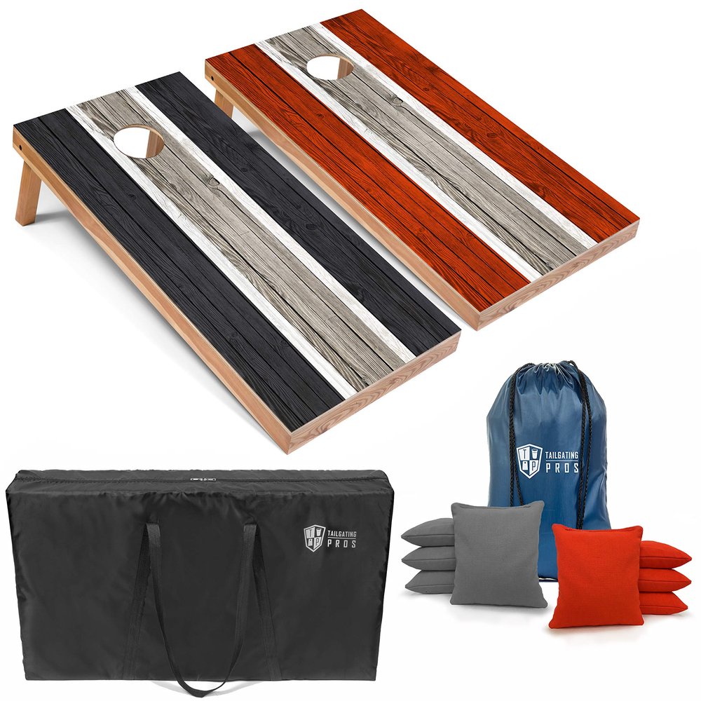 Tailgating Pros Lightweight Striped Cornhole Board Set- Includes 4'x2' Regulation Boards, Bean Bags, and Carrying Cases