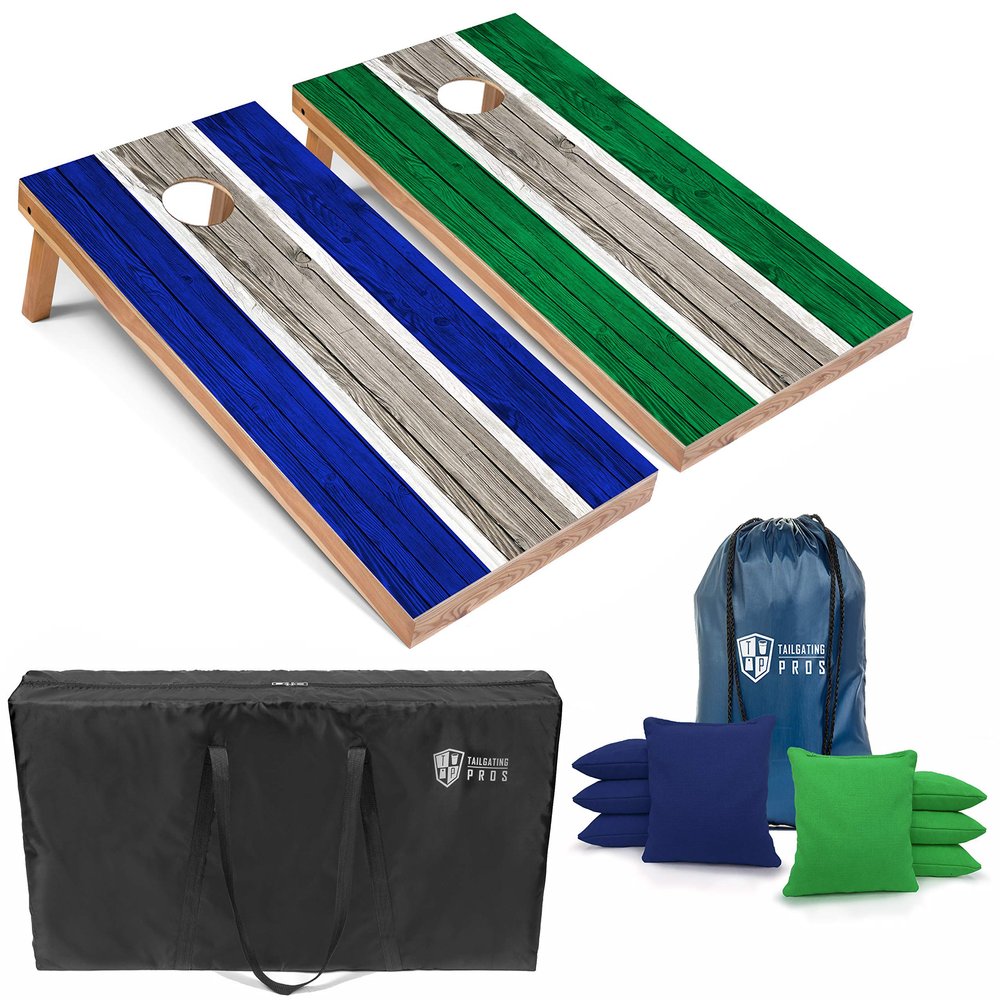 Tailgating Pros Lightweight Striped Cornhole Board Set- Includes 4'x2' Regulation Boards, Bean Bags, and Carrying Cases