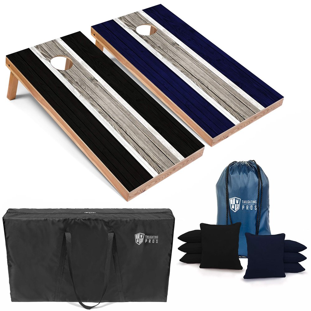Tailgating Pros Lightweight Striped Cornhole Board Set- Includes 4'x2' Regulation Boards, Bean Bags, and Carrying Cases