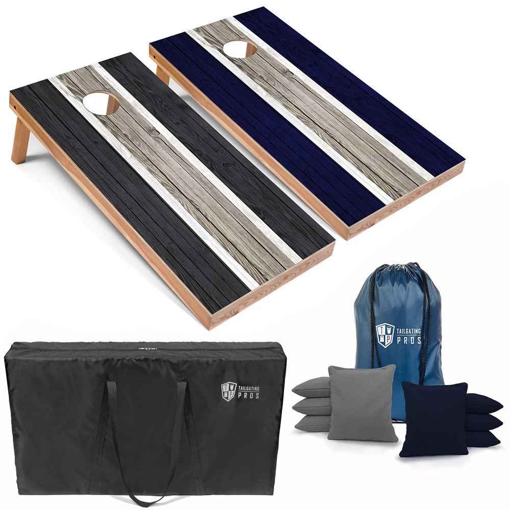 Tailgating Pros Lightweight Striped Cornhole Board Set- Includes 4'x2' Regulation Boards, Bean Bags, and Carrying Cases