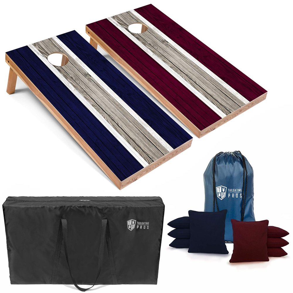 Tailgating Pros Lightweight Striped Cornhole Board Set- Includes 4'x2' Regulation Boards, Bean Bags, and Carrying Cases