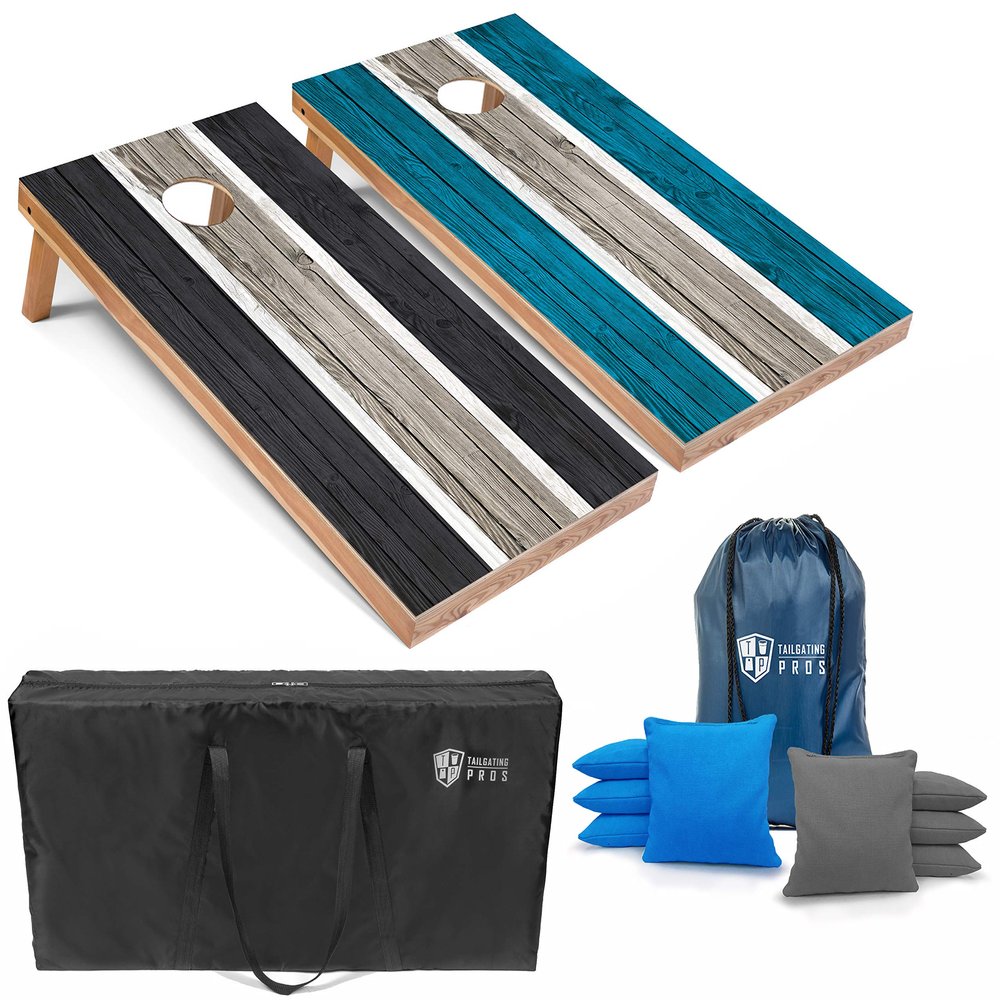 Tailgating Pros Lightweight Striped Cornhole Board Set- Includes 4'x2' Regulation Boards, Bean Bags, and Carrying Cases