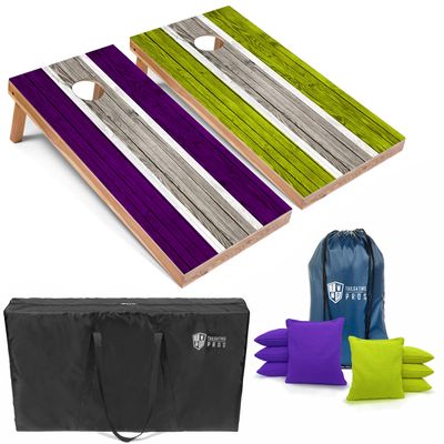 Tailgating Pros Lightweight Striped Cornhole Board Set- Includes 4'x2' Regulation Boards, Bean Bags, and Carrying Cases