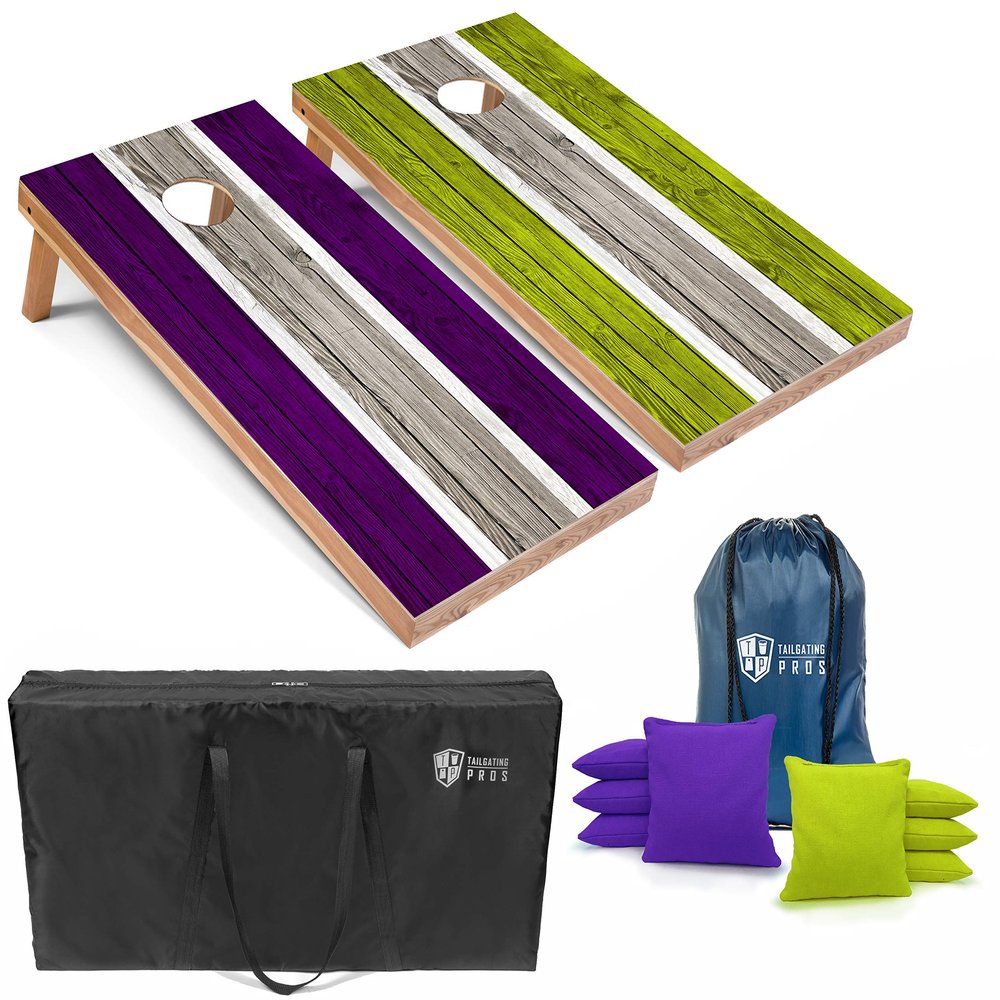 Tailgating Pros Lightweight Striped Cornhole Board Set- Includes 4'x2' Regulation Boards, Bean Bags, and Carrying Cases