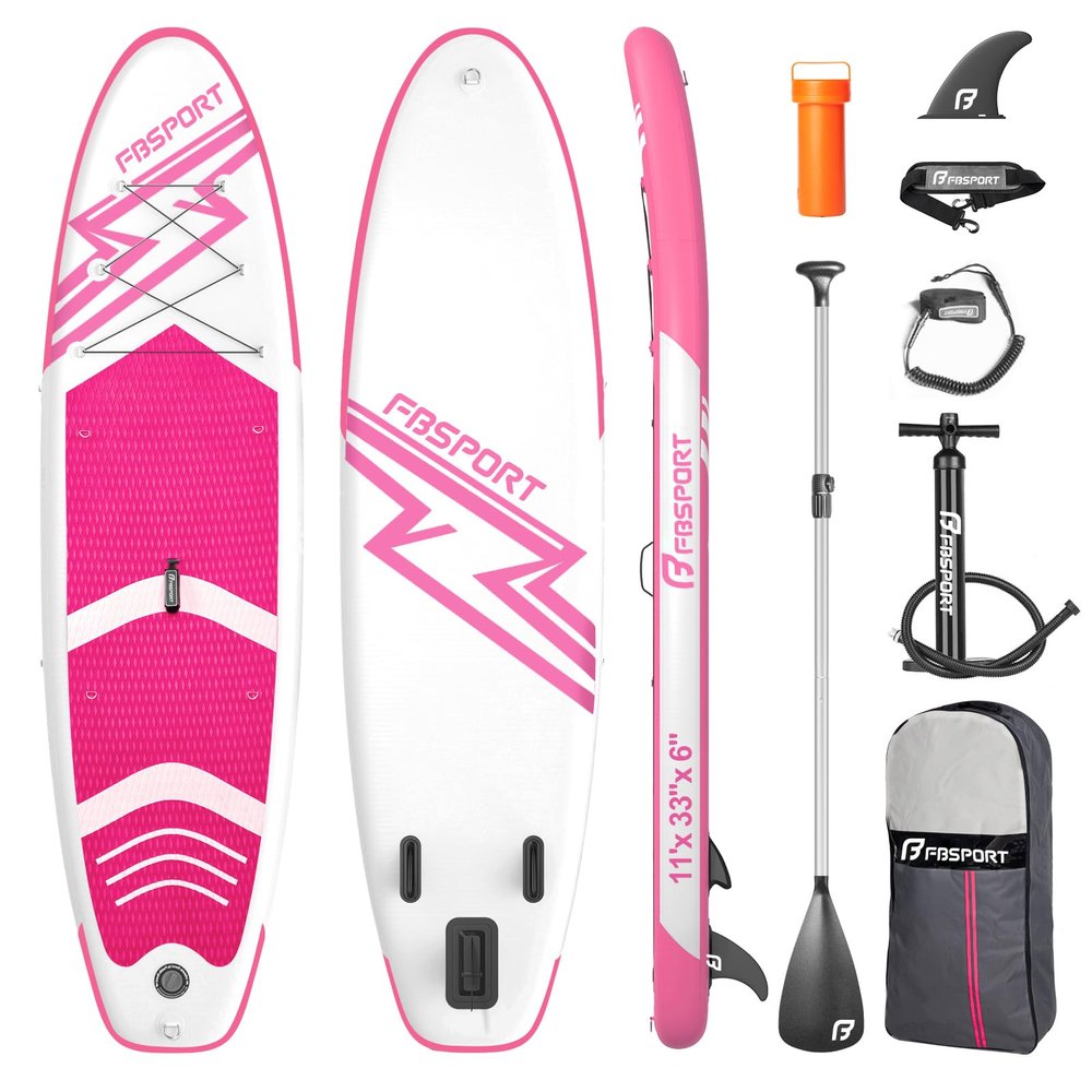 FBSPORT 11' Premium Inflatable Stand Up Paddle Board, Yoga Board with Durable SUP Accessories & Carry Bag.Wide Stance, Surf Control, Non-Slip Deck, Leash, Paddle and Pump for Youth & Adult