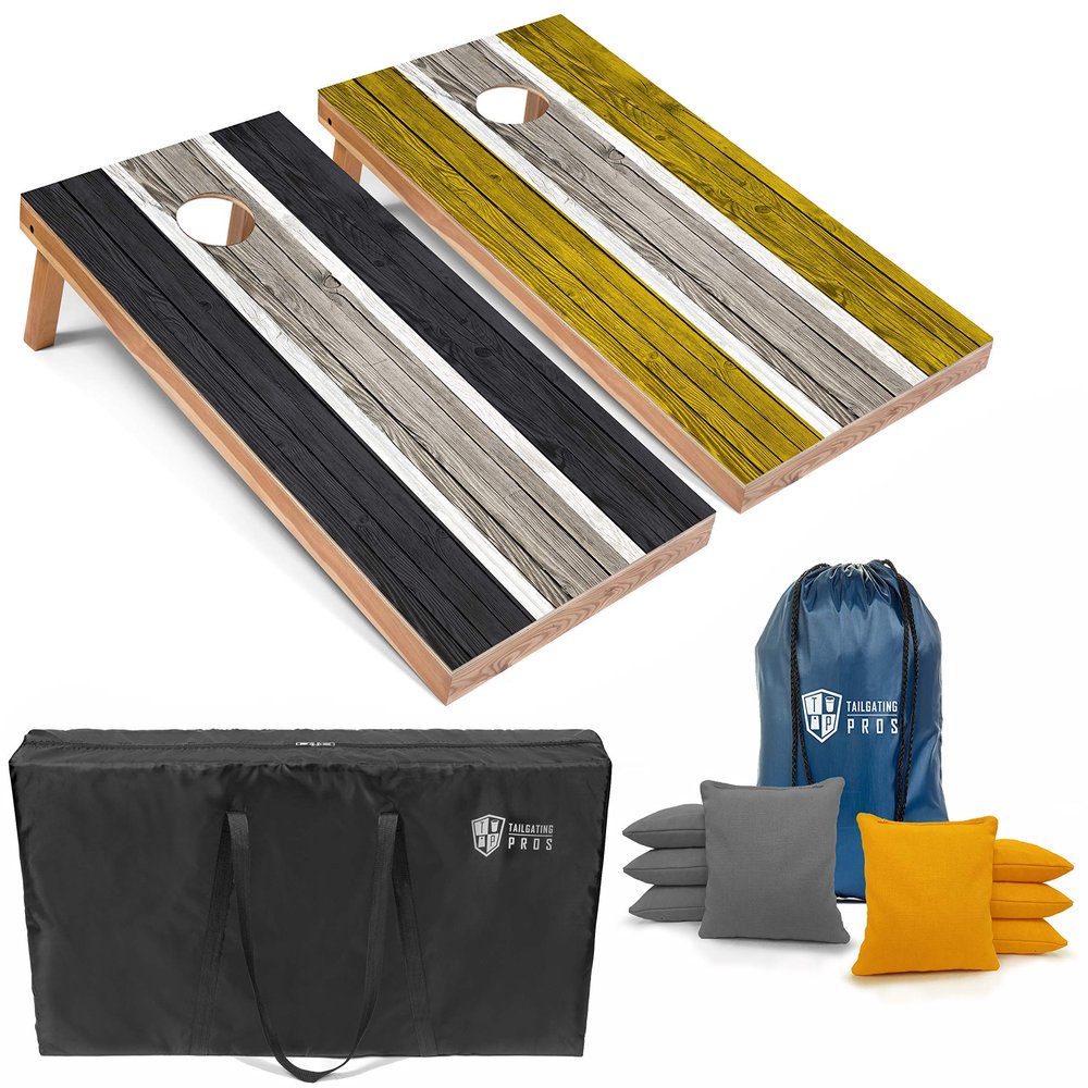 Tailgating Pros Lightweight Striped Cornhole Board Set- Includes 4'x2' Regulation Boards, Bean Bags, and Carrying Cases