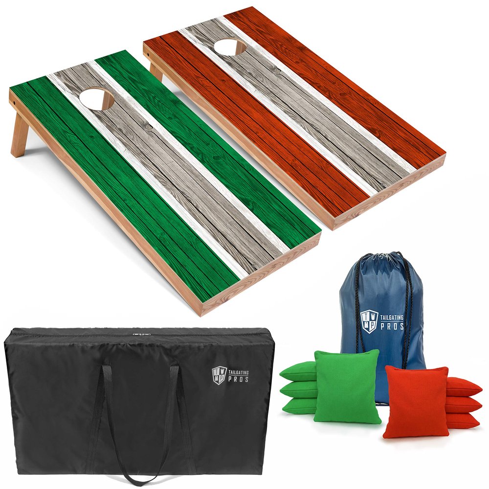 Tailgating Pros Lightweight Striped Cornhole Board Set- Includes 4'x2' Regulation Boards, Bean Bags, and Carrying Cases