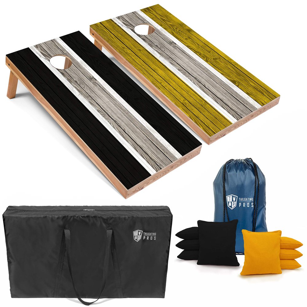 Tailgating Pros Lightweight Striped Cornhole Board Set- Includes 4'x2' Regulation Boards, Bean Bags, and Carrying Cases