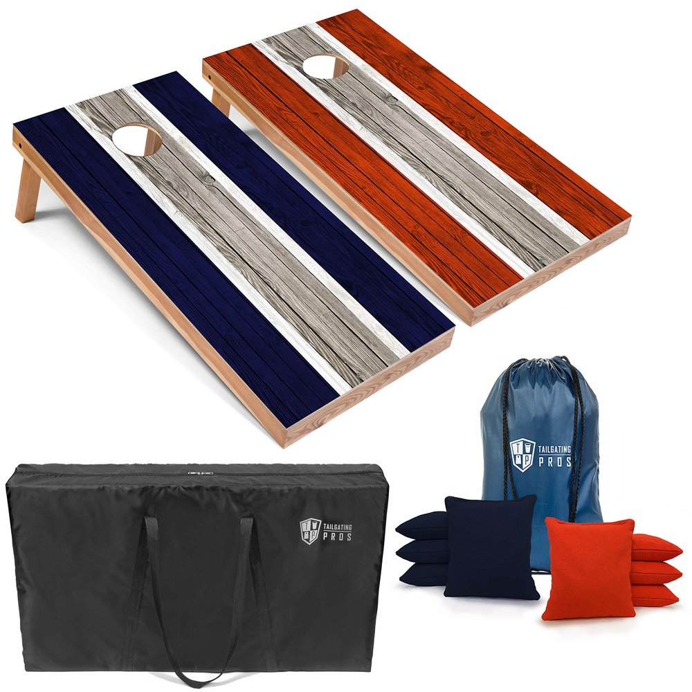 Tailgating Pros Lightweight Striped Cornhole Board Set- Includes 4'x2' Regulation Boards, Bean Bags, and Carrying Cases
