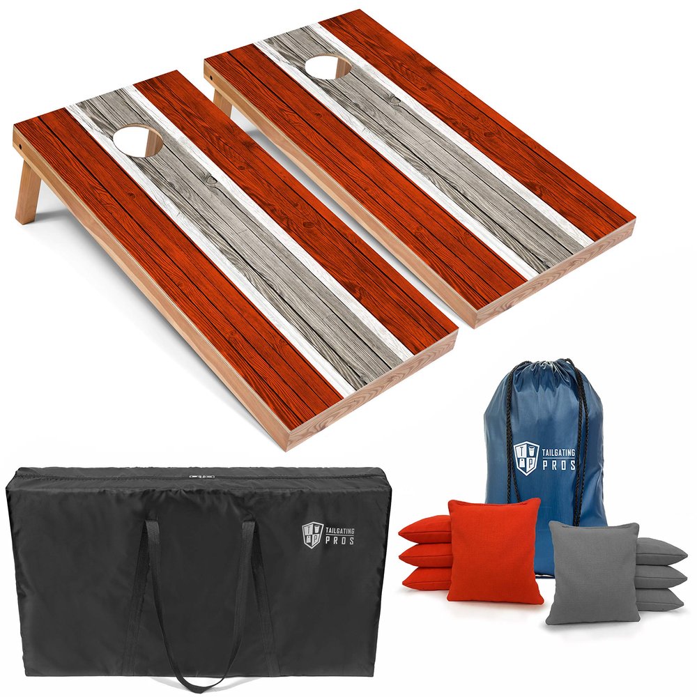 Tailgating Pros Lightweight Striped Cornhole Board Set- Includes 4'x2' Regulation Boards, Bean Bags, and Carrying Cases