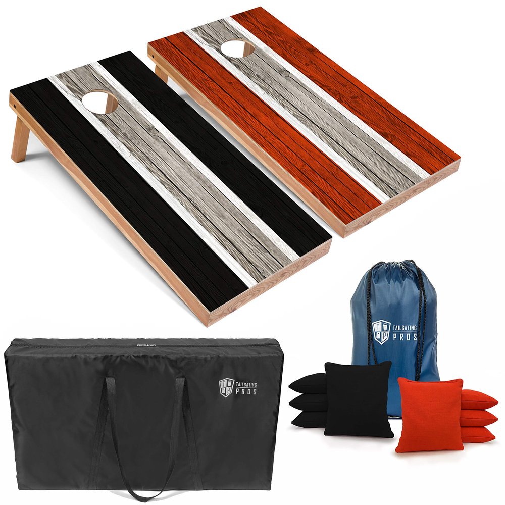 Tailgating Pros Lightweight Striped Cornhole Board Set- Includes 4'x2' Regulation Boards, Bean Bags, and Carrying Cases